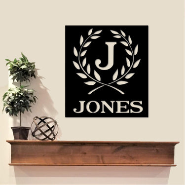 Family Name Sign | Metal Wall Plaque | Last Name Sign | Engagement Gift Leafy Border Entryway Sign | Christmas Gift | Metal Wall Art